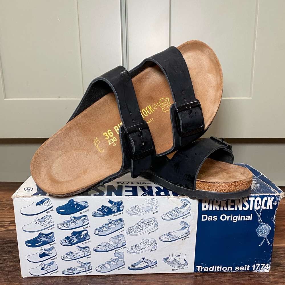 Birkenstock Arizona Black Leather Sandals 36